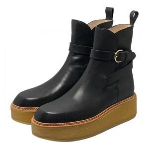 Ullah Johnson Black Platform Ankle Boots with Gold Buckle